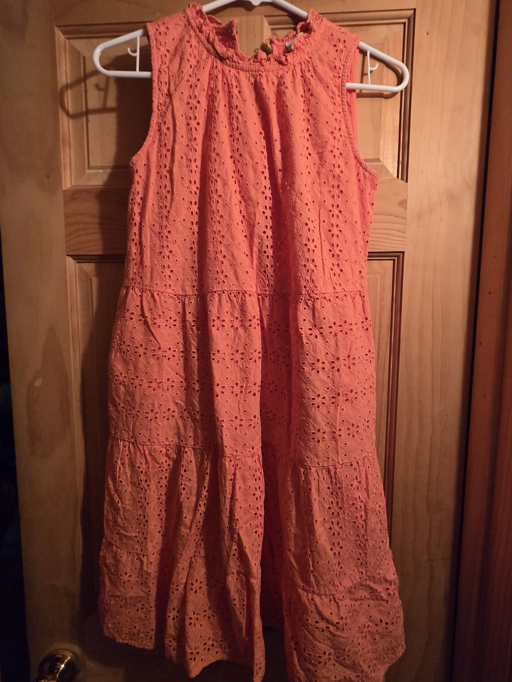 LOFT Orange Eyelet Tiered Midi Dress
